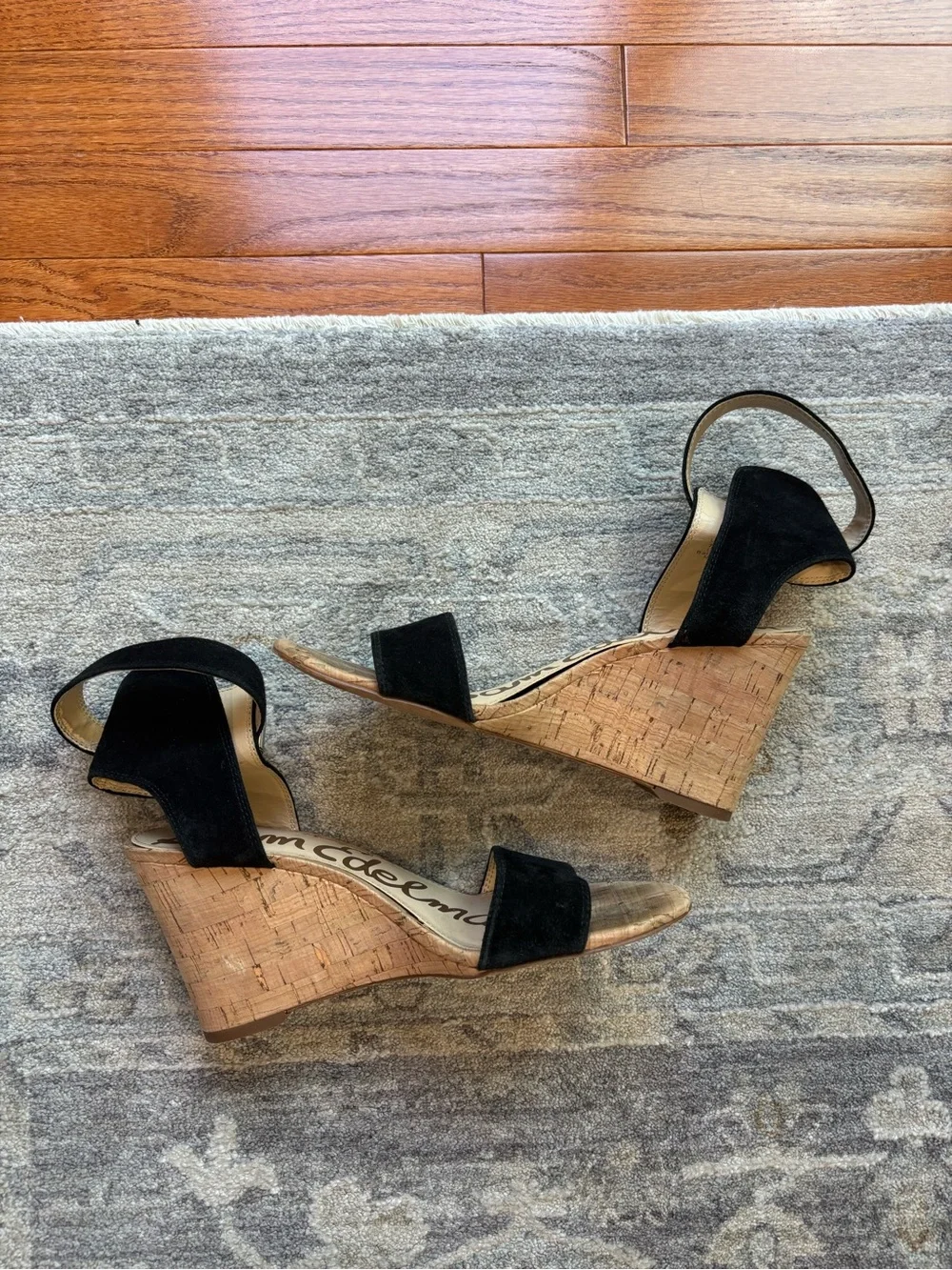 Sam Edelman Willow Black Suede Cork Wedge Sandals
